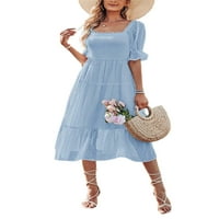 Ženski ljetni smock maxi haljina Square Crt Puff rukava Boho midi haljina švicarska tačka ruffle closety