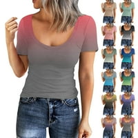 Žene rebrastina ugradna košulja kratkih rukava scoop vrat Osnovne tijesne majice Henley casual wop-asfers