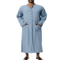 Sprifallbaby Men kaftan arapski Thobe Laove Solid Color Dugih rukava Nighthirt Nightgown sa džepovima