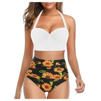 Lovskoo High Struk kupaći odijela za žene Bikini setovi bikini cvjetni printski usjevi kratke hlače