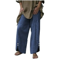 Duge hlače za žene Modne žene Labave solidne boje Casual širokim nogama Split Dugme hlače pantalone