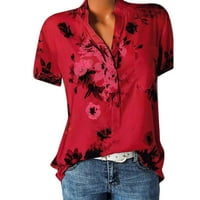 Ženski vrhovi za ispis džep plus veličina bluza s kratkim rukavima Jednostavna gornja majica