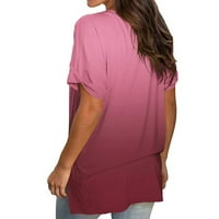 Yyeselk ženske V-izrez T majice valjani kratki rukav Split ljetni vrhovi Dressy casual gradijent boja