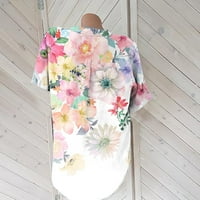 Hanas vrhovi ženske osnovne poslovne majice, cvijeće i lišće Ispisuje kratki čahur, kravatni dye v-izrez