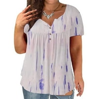 Umfun ženske bluze top, plus veličine vrhova za žene, žene plus veličine V-izrez kratkih gumba za ispis