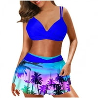 Ponude dana, Binobibo set kupaćih kostima sa suknjom, zamotajte set bikinija Push up Hign Struk Havajski
