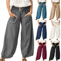Cotonie pamučne pantalone široke pantalone za žene za žene s visokim strukom Ljetni rad labave vrećice