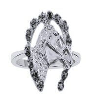 Crni prirodni dijamantski akcentni prsten u 14k bijelo zlato preko sterlinga srebra