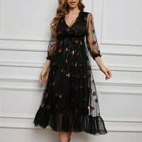Qolati Maxi haljine za žene Sequin vezenje V CAT struk čipka u obliku kuglične haljine elegantne rezane
