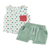 Qinghua Toddler Baby Boy 4. jula Outfit Stars News New Print prsluk Kratke hlače za crtanje za letnju
