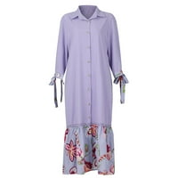 Ženska ležerna rukavska ljetna košulja haljina proljeća patchwork boho cvjetni ruffle maxi haljina ljubičasta