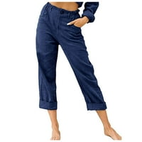 Ženske pantalone Zadnje hlače Elastične struke posteljine pantalone casual pantalone sa džepom