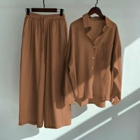 LisingTool posteljina hlače za žene retro plus veličine pamuk i košulje odijelo visoki struk odijelo