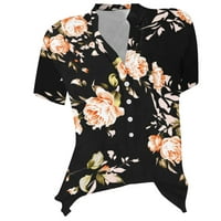 Majica Dyfzdhu za ženske majice za žene kratkih rukava s majicama modni casual v vrat labav tunika bluza