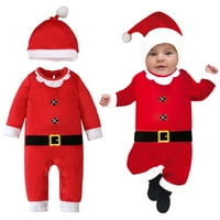 Novorođenija Dječja Santa Claus Outfits Toddler Boys Giške Božić Cosplay Romper Bodysuit + Xmas Cap