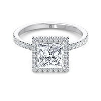 Elmira - Moissite Princess Cut Lab Diamond Angažman prsten sa PavÃ © Sidestones & Halo