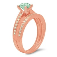 0. CT sjajan okrugli rez simulirani zeleni dijamant 18k Rose Gold Solitaire sa akcentima Bridal Set