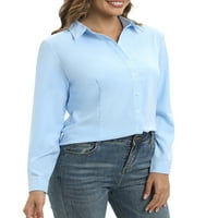 Ženski gumb dolje majice Dugih rukava Bluze Rad Osnovna formalna košulja Lady V izrez Casual OL Poslovne