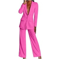 WHLBF Ženski dugih rukava s dugim rukavima hlače za klirens casual elegantnog poslovnog odijela postavlja