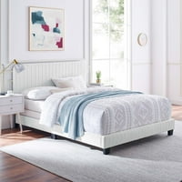 Okvir za krevet s punom platformom, puna veličina, baršun, bijela, moderan savremeni urbani dizajn,