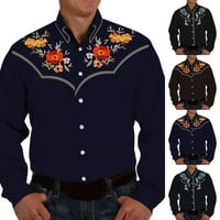 Muški Western tiskani košulje s dugim rukavima Ležerni labavi tanki gumb dolje košulja