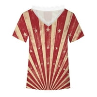 Ženski ljetni dan neovisnosti vrhovi V-izrez kratkih rukava grafički otisci majice bluza crvena xl