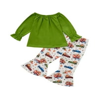 IzhanSan Toddler Baby Girl Halloween odijelo dugih rukava ruffle majice + plamene hlače Odjeća zelena