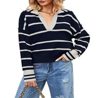 Eyicmarn ženski pleteni vrhovi, majica s dugim rukavima Omotač navratnik labavi pad s prugastim džemper-sceewer