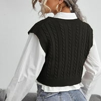 KETYYH-CHN Prevelizirani džemperi za žene dugih rukava ubodne vrpce Kvadratni vrat Pleteni pulover Dukseri