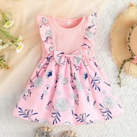 Rovga Toddler Djevojka haljina odjeća bez rukava cvjetni print Bowknot rebrasta princeza haljina odjeća