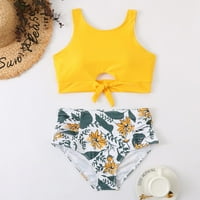 Žene Ženske tanko set Swim Hotsa Dno Bikini Beach Cvjetni kupaći kostimi Padded Yellow XL