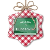 Božićni ukras zeleni putni znak Dobrodošli u Duncanville Red Plaid Neonblond