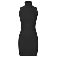 CETHRIO Ljeto Maxi haljina za žene - modna casual tanka fit solidna turtleneck haljina bez rukava crna