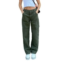 Baywell Women's Retro Mid Rise Right Jeans Wide noga Baggy Cargo Traper Hlače Y2K Street odjeća sa džepovima,