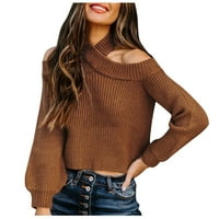 Kali_store zip up džemper ženski dugih rukava džemper zamotaj prednji vrhovi pulover skakači smeđi,