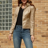 Ženska kožna jakna OIEYUZ Trendi puni patentni patentni zatvarač sa džepom tankim zimskom odjećom