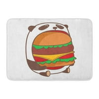 Lik gladan kawaii panda jede ogromno burger vrata na katu rug