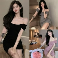 Korejski ljetni čvrsti puni ulica za vrat Slim Seksi haljine s kratkim rukavima