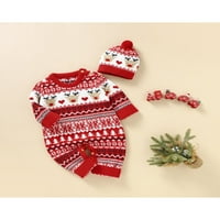 Meihuida Baby Winter Outfit Božićno drvce Elk Print okrugli vrat Dugi rukav ROMper pleteni šešir 0 meseci
