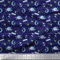 Soimoi Black Rayon Crepe Tkaninski mjesec i zvijezde Galaxy Print tkanina od dvorišta široko