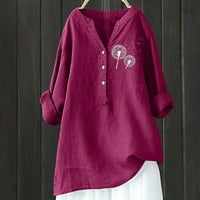 Miluxas ženske pamučne majice pamučne majice dole V bluza izreza casual dugih rukava Visoka vina s visokim