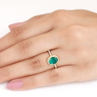 Ovalni oblikovan Stvoreni smaragdni prsten za žene sa dijamantnim halo, 14k žuto zlato, SAD 6,50