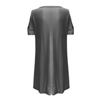 FINELYLOVE Ljetne haljine Sunkesse za ženu V-izrez Čvrsta kratka rukava za sunčanje tamno siva