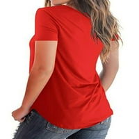 Eleluny Women V izrez majica Tunic kratki rukav Ležerne prilike za blubu za kratke boje plus veličina crvena 3xl
