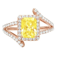 2.1ct smaragdni rez žuta simulirana dijamant 14k ružičasto zlato Angažovanje halo prstena veličine 10.75