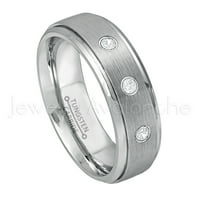 Brušeni volfram prsten - 0,21ctw Diamond 3-kamen - personalizirani volfram vjenčani prsten - po mjeri