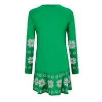 Maxi haljina za žene modni ženski povremeni božićni otisak okruglih vrata ruffle hem dugih rukava zelena