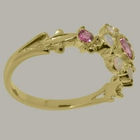 Britanski izrađeni čvrsti 14k žuti zlatni prirodni ružičasti turmalinski i opal ženski godišnjica -
