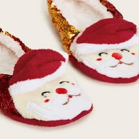QXUTPO Ženske papuče Slatka zima toplo u zatvorenom spavaćom sobu Bling Bling Božić Santa papuče za