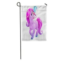 Prekrasan crtani stojeći mladi konj Purple Curly Hair i Blue Garden Zastava za zastavu Kućni baner